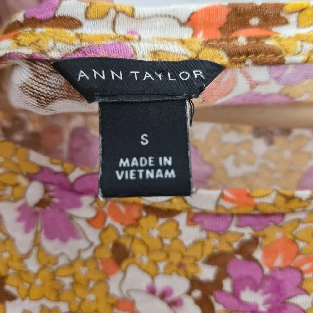 Ann taylor Linen Blouse Women Small‎  Floral Orange Pink 70s Summer Cottagecore - Picture 4 of 8